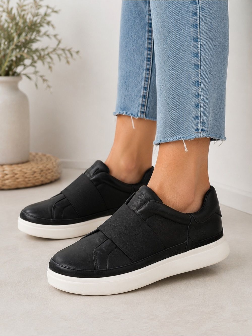 UGG Black Slip-On Platform Sneakers with White Sole